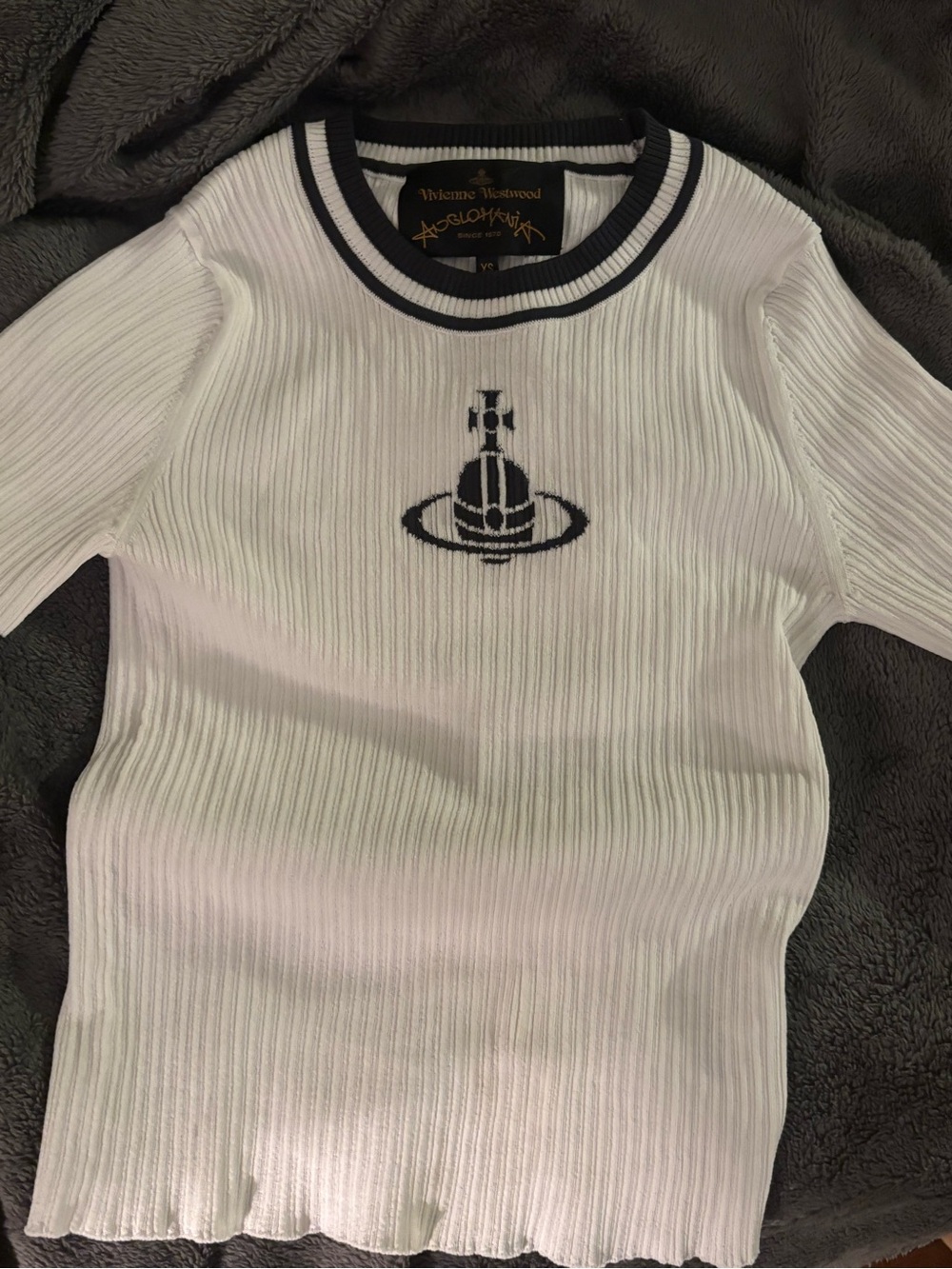 Vivienne Westwood White Ribbed Tee with Black Trim
